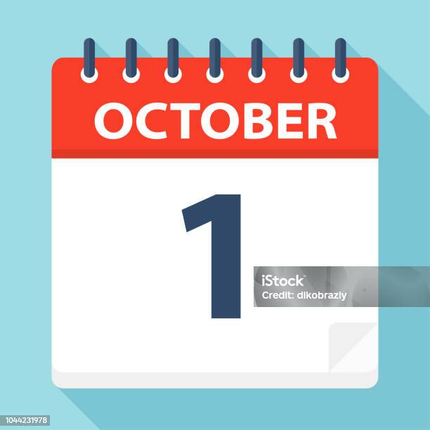 October 1 Calendar Icon Stock Illustration - Download Image Now - Calendar, Icon Symbol, Page