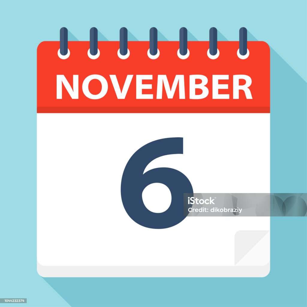 6 de novembro - ícone de calendário - Vetor de Calendário royalty-free