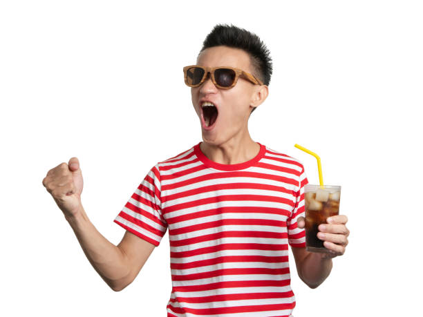 istock Young man smile with soft drink asian people portrait. 1044232394