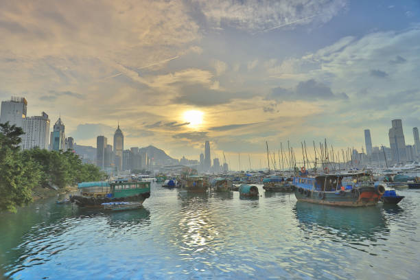 istock boats parking in Causeway Bay Typhoon 1044235162