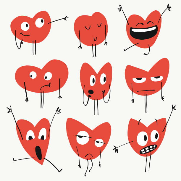 сердце формирует смайлики - cheerful happiness facial expression behavior stock illustrations