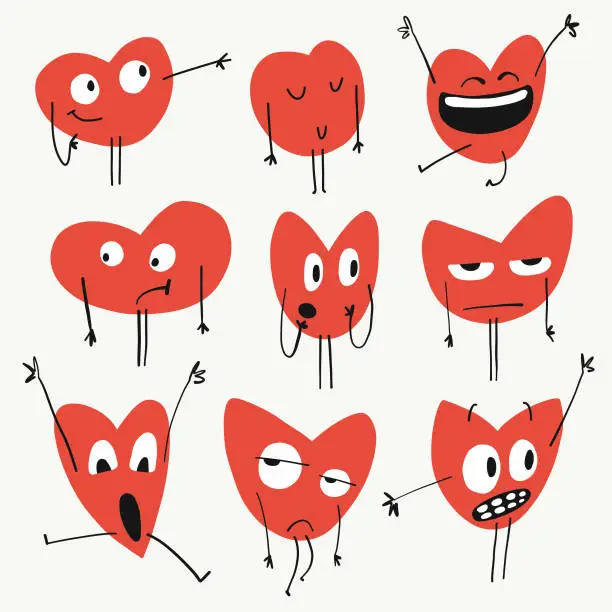 Vector illustration of Heart shapes emoticons