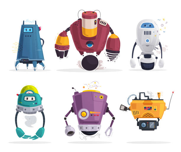Robot character. Technology, future. Cartoon vector illustration Set of robot characters. Technology, future. Cartoon vector illustration. Friendly android assistant cartoon robot images stock illustrations