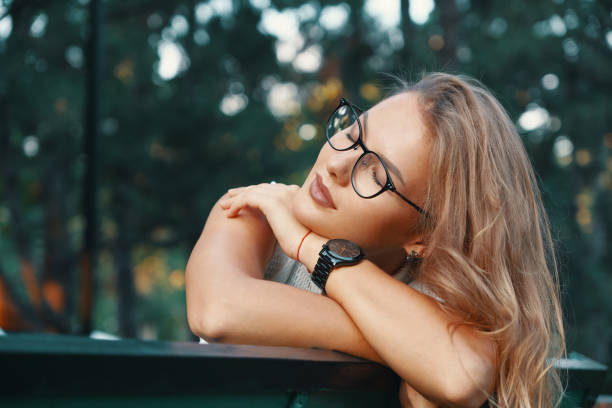 istock Dreamy woman portrait relaxing while thinking about the future 1044243550