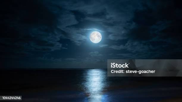 Blue Moon Over Poste Lafayette In Mauritius Stock Photo - Download Image Now - Moon, Night, Sky