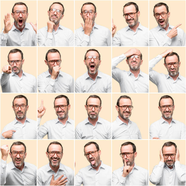 istock Middle age man, different emotions collage over yellow background 1044244824
