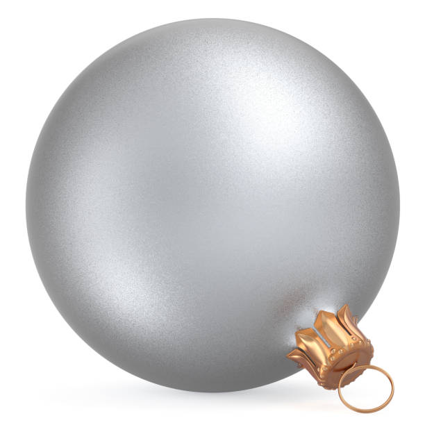 istock Christmas ball wintertime ornament silver white New Year bauble 1044254014