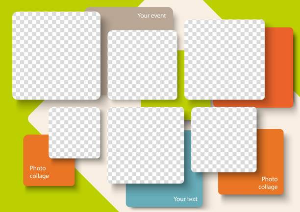 Template for photo collage in modern style. Frames for clipping masks is in the vector file. Template for a photo album with square shapes frames photograph template stock illustrations