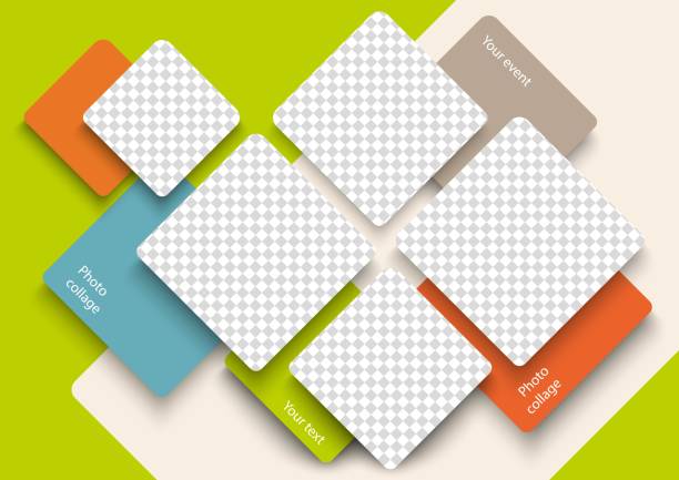 Template for photo collage in modern style. Frames for clipping masks is in the vector file. Template for a photo album with square shapes frames photograph template stock illustrations