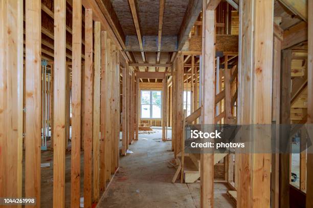 New Construction Framing House With Frame Stock Photo - Download Image Now - Construction Industry, New, Building Exterior