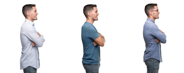 istock Handsome young man wearing different outfits looking to side, relax profile pose with natural face with confident smile. 1044263672