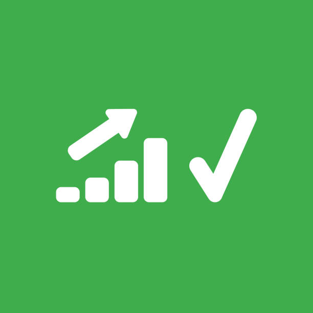 ilustrações de stock, clip art, desenhos animados e ícones de vector icon concept of sales bar graph moving up with check mark on green background - green report business bar graph