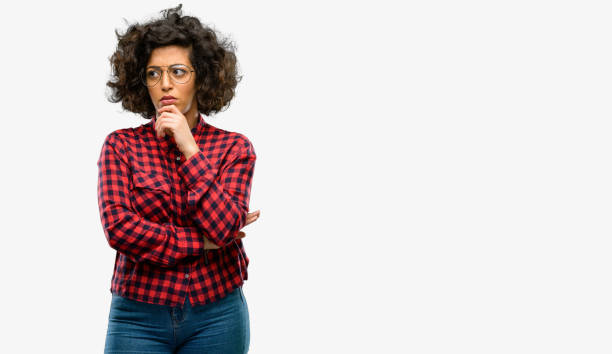 istock Beautiful arab woman doubt expression, confuse and wonder concept, uncertain future 1044266784