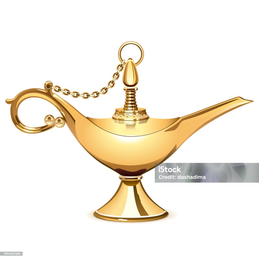 Vector Magic Golden Lamp Vector Magic Golden Lamp isolated on white background Genie stock vector