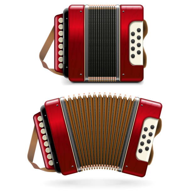 illustrazioni stock, clip art, cartoni animati e icone di tendenza di armonica rossa vettoriale - accordion