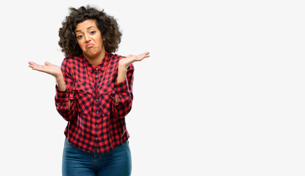 istock Beautiful arab woman doubt expression, confuse and wonder concept, uncertain future 1044267596