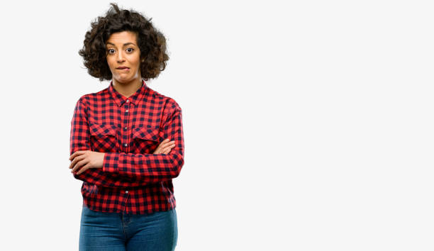 istock Beautiful arab woman nervous and scared biting lips looking camera with impatient expression, pensive 1044267678