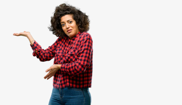 istock Beautiful arab woman doubt expression, confuse and wonder concept, uncertain future 1044271434