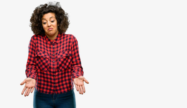 istock Beautiful arab woman doubt expression, confuse and wonder concept, uncertain future 1044271760