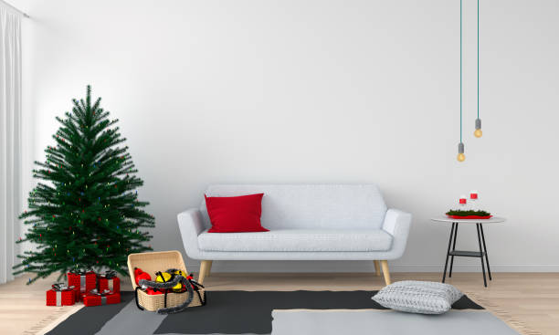 istock sofa and christmas tree in living room, 3D rendering 1044277270