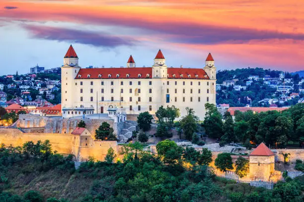 Bratislava, Slovakia. View of the Bratislava castle at the sunset.