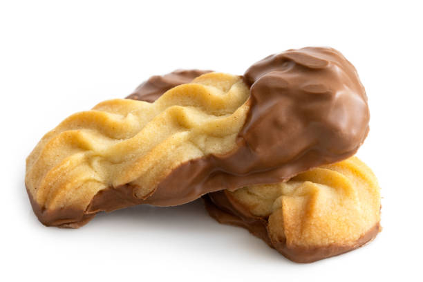 Two viennese milk chocolate dipped fingers isolated on white.