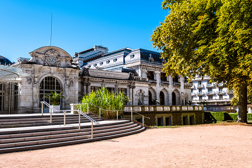 Casino de Grand Cafe on the south side of the Parc des Sources at the town of Vichy in the Auvergne region of France. Vichy town is well known around the world for its famous local Vichy water.