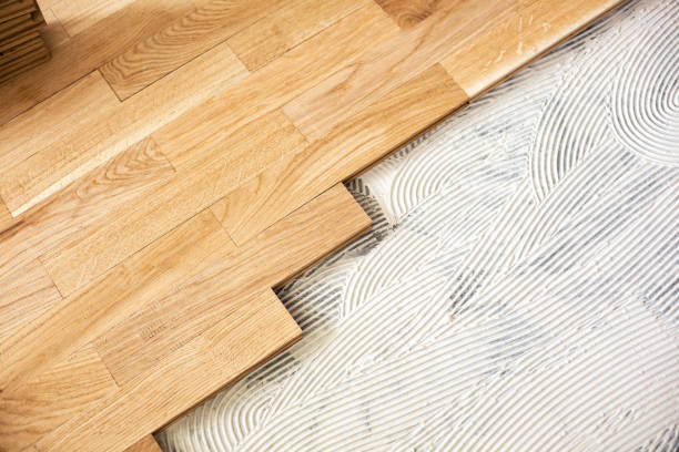istock Subfloor mixture and assembled parquet plates 1044288376