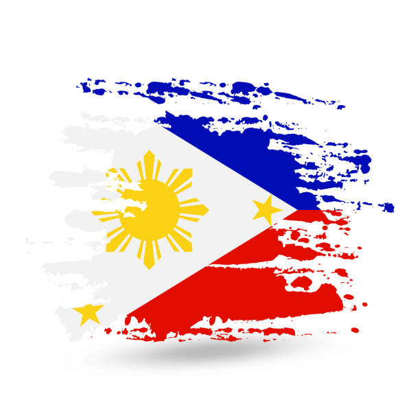 grunge pociągnięcie pędzlem z filipin flagi narodowej - philippines flag vector illustration and painting stock illustrations