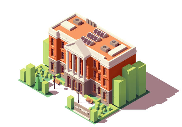 budynek uniwersytetu wektorowo-izometrycznego - campus stock illustrations
