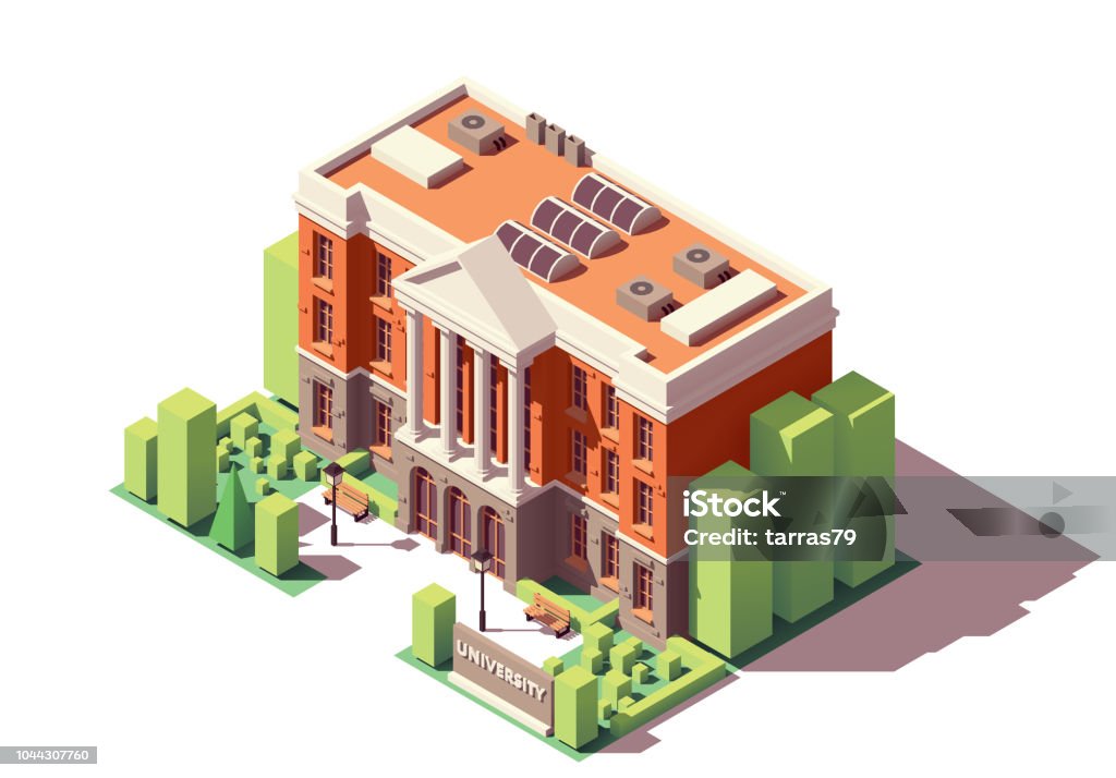 Vector isometric university building Vector isometric old university or college building University stock vector