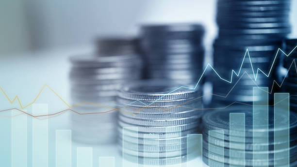Double exposure of graph and rows of coins