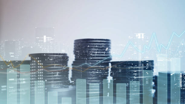 Double exposure of graph and rows of coins
