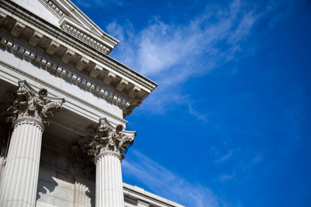Government building with a beautiful blue sky.