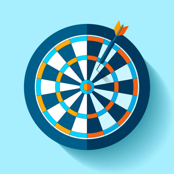 Volume Target icon in flat style on color background. Darts game. Arrow in the center aim. Vector design element for you business projects Volume Target icon in flat style on color background. Darts game. Arrow in the center aim. Vector design element for you business projects Dartboard stock illustrations