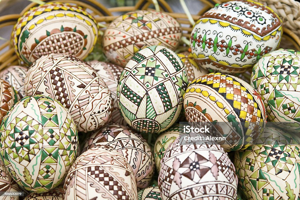 Bucovina traditional easter eggs in a basket Nice handmade easter eggs from Bucovina, Romania Art And Craft Stock Photo