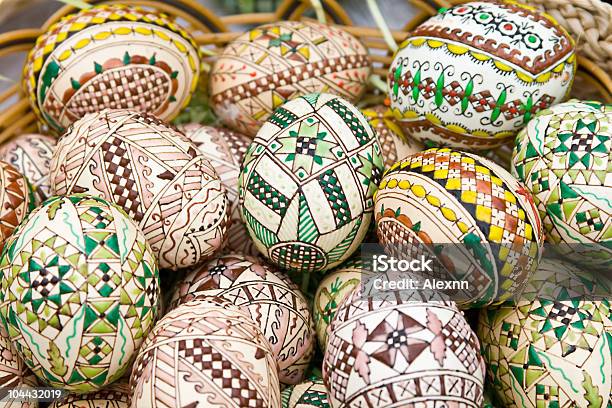 Bucovina Traditional Easter Eggs In A Basket Stock Photo - Download Image Now - Art And Craft, Basket, Bucovina