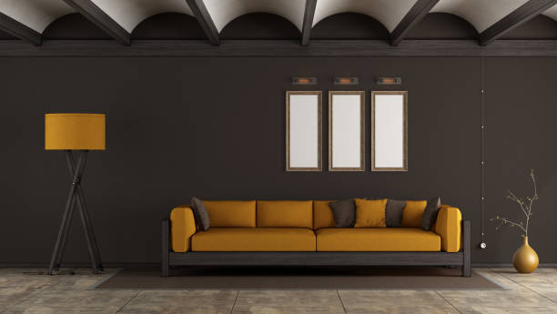istock Orange and brown living room 1044335278