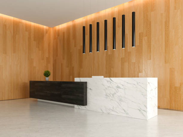 istock Interior of a lobby hotel reception 3D illustration 1044344454