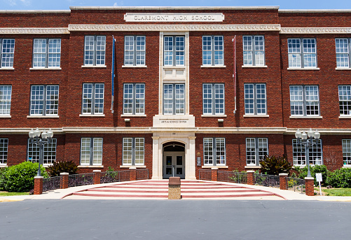 Hickory, NC, USA-7 June 18: The old Claremont Central High School building, now the Catawba country Arts & Science Center.