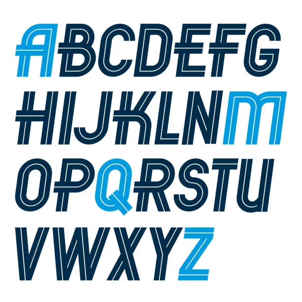 Vector illustration of Set of vector regular upper case English alphabet letters made with white lines, for use as design elements for press and blogging.