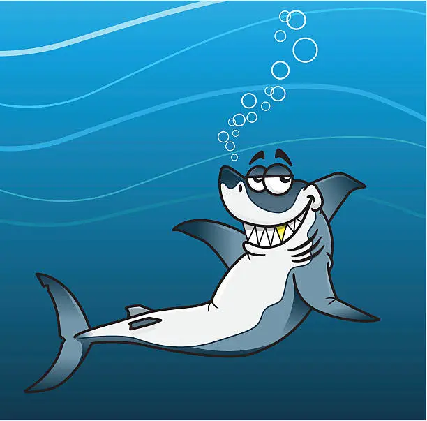 Vector illustration of Great White Shark showing off his gold tooth