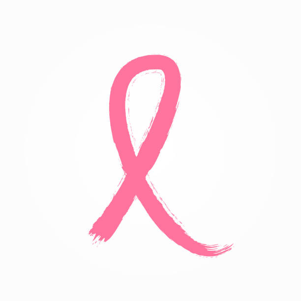 Pink ribbon painted with watercolour brush. Symbol of the fight against breast cancer. Sketch, grunge, watercolor, graffiti. vector art illustration