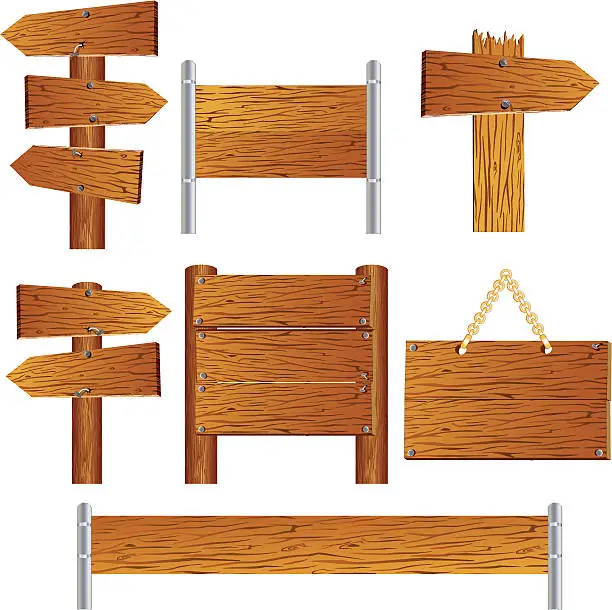 Vector illustration of Several different types of wooden signs