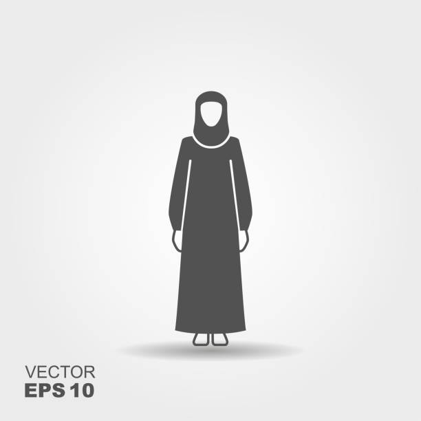 Arab woman wearing a traditional black Arabic dress. Flat icon Arab woman wearing a traditional black Arabic dress. Flat icon burka stock illustrations