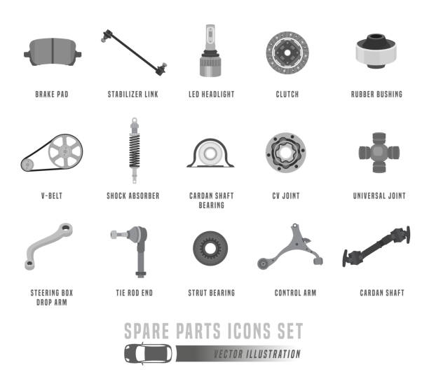 ilustrações de stock, clip art, desenhos animados e ícones de spare parts icons set - car symbol engine stability