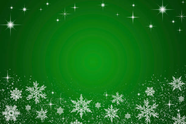 istock Christmas and New Year Winter Holidays Green Background with Snowflakes and Stars 1044357708
