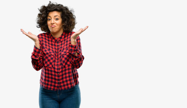 istock Beautiful arab woman doubt expression, confuse and wonder concept, uncertain future 1044357918