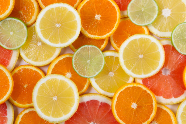 citrus fruits - orange slices imagens e fotografias de stock