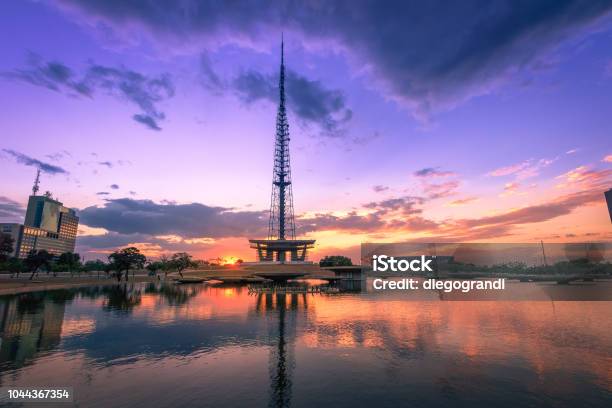 Brasilia Tv Tower At Sunset Brasilia Distrito Federal Brazil Stock Photo - Download Image Now